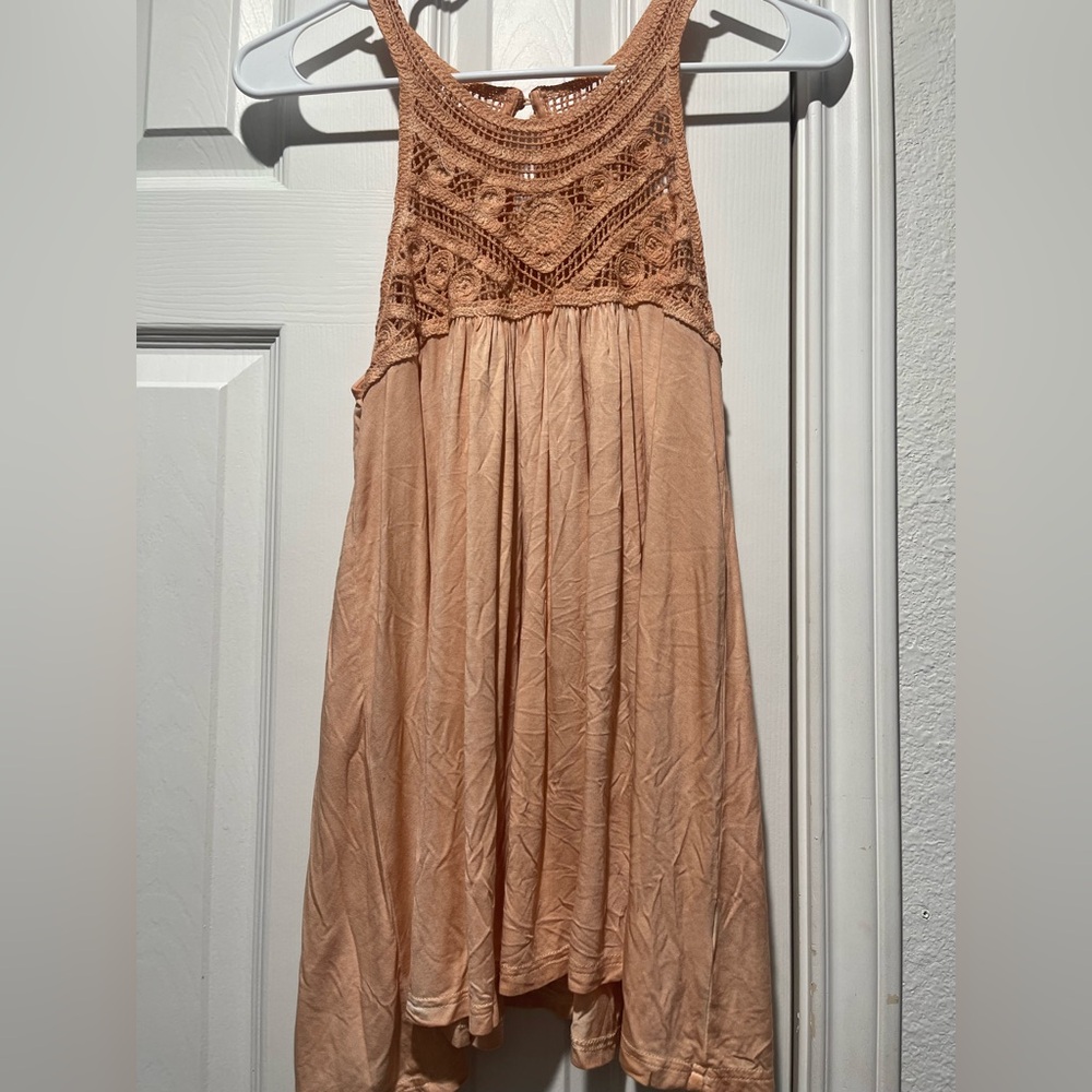 Peach Crochet Sleeveless Dress